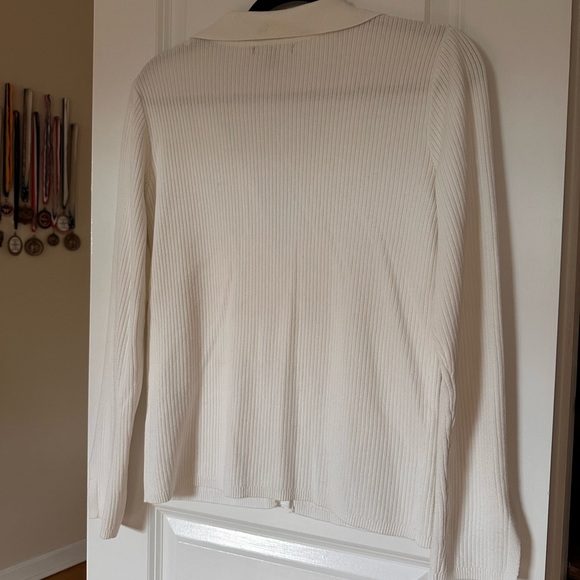 White Ribbed Button-Up Cardigan - Picture 9 of 9